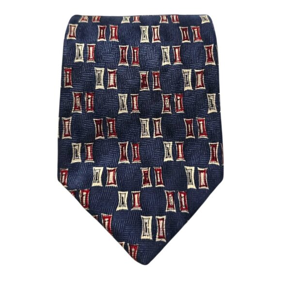 Enzo Felini Blue Geometric Silk Handmade Tie - Picture 1 of 5